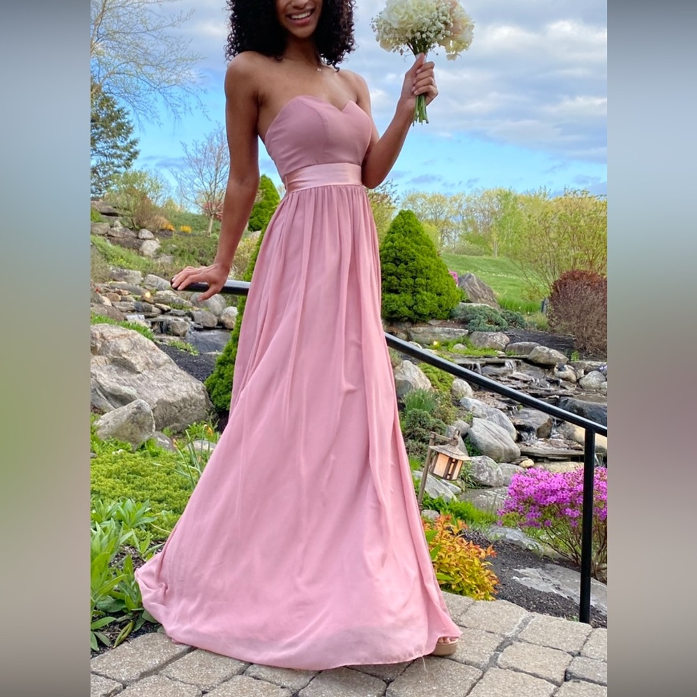 Azazie pink strapless bridesmaids dress